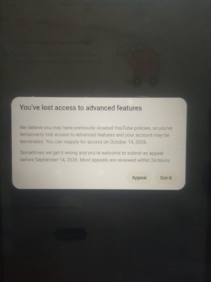 ContactMe11530's tweet photo. I lost access for advance feature so hope my channel is not going to get terminated or ban. Read what's on this picture 
@TeamYouTube @YouTube https://t.co/GKWQ2x1xW7