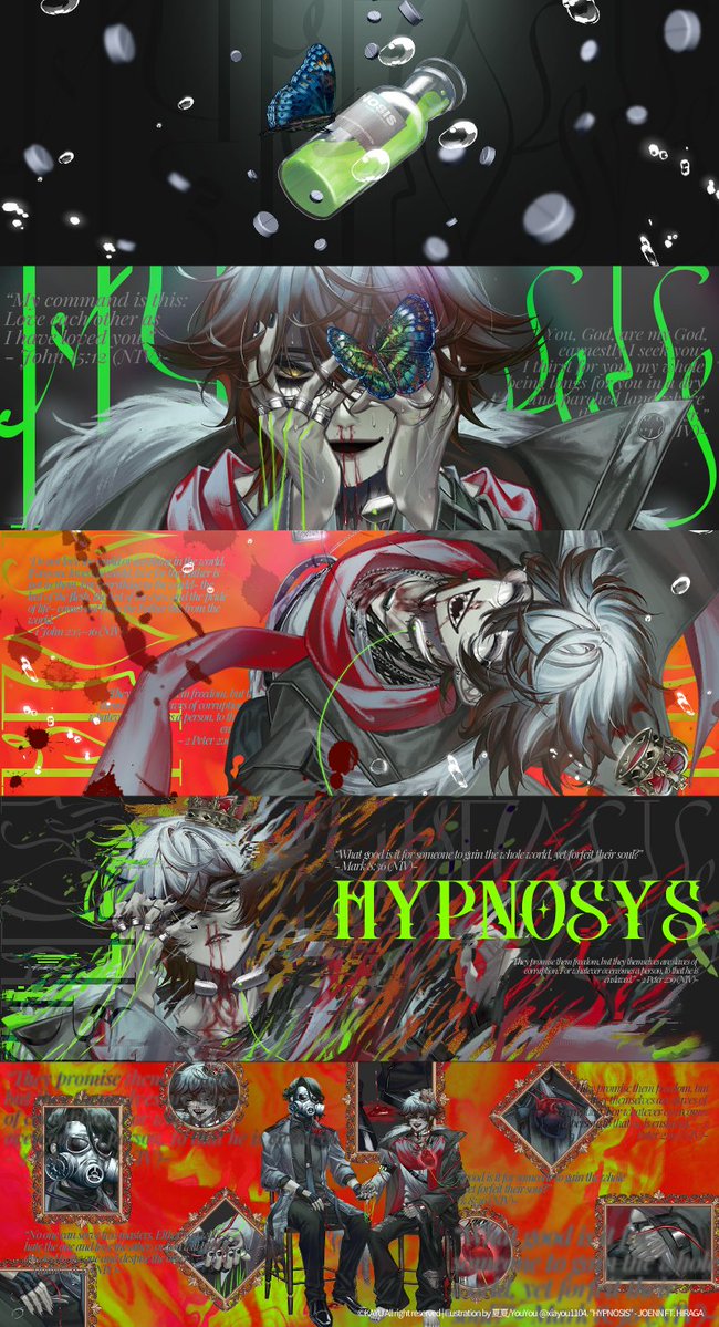 xiayou1104's tweet photo. 【ℍ𝕐ℕ𝕆𝕊𝕀𝕊】

I was responsible for the illustration, MV direction, scriptwriting, storyboard, single jacket/ YouTube thumbnail design for JOENN ft. HIRAGA’s single “HYPNOSIS.”💉💊 

Thank you so much for all your support!!🙇
The link of MV in comment section!

#Hiraguanart https://t.co/cL20v4YEH0