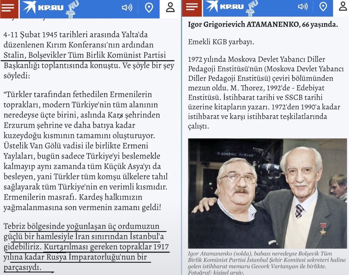 VodkaLeaks's tweet photo. Stalin’in Türkiye’ye yönelik işgal ve toprak taleplerine dair Sovyet arşivlerinde ve Rus tarihçiliğinde dahi malumat mevcutken, bitakım Türk komünistlerin sırf Sovyet hayranlığı uğruna bu hakikati inkara yeltenmesi abes.

Kendi tarihinin vesikaları ortada dururken, başkasının ideolojik sadakati uğruna hakikati tahrif etmek ne ilmi bi tavırdır ne de ciddiyetle bağdaşır.