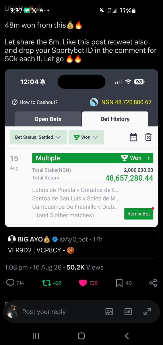 Leofxtrading's tweet photo. @Ay0_bet Sporty I.d 8069274317

Happy Sunday More Wins Big Boss 🙏🙌 https://t.co/0EN5PUkWzh