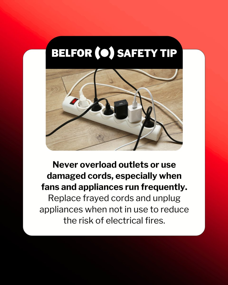 BELFORGroup's tweet photo. Small electrical issues can quickly become serious hazards. Take a few simple precautions to help keep your home and family safe from electrical fires.

#ElectricalFire #FirePrevention #TakePrecautions #StayAlert #Outlets https://t.co/UOnAJ4N8i1