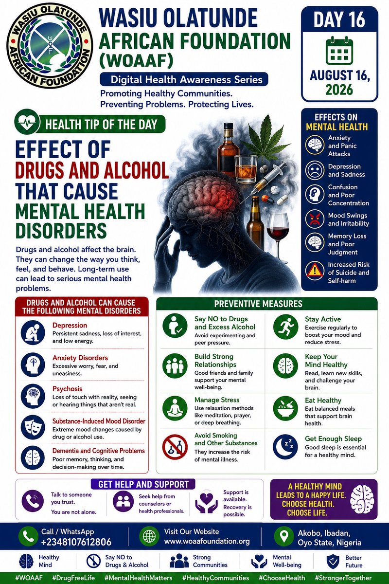 AfricanWasiu's tweet photo. Choose a healthy mind and a drug-free life. Say NO to drug and alcohol abuse.

#WOAAF #DrugFreeLife #MentalHealthMatters #SayNoToDrugs #HealthyLiving #PublicHealth #StrongerTogether https://t.co/rRI49vmcvZ