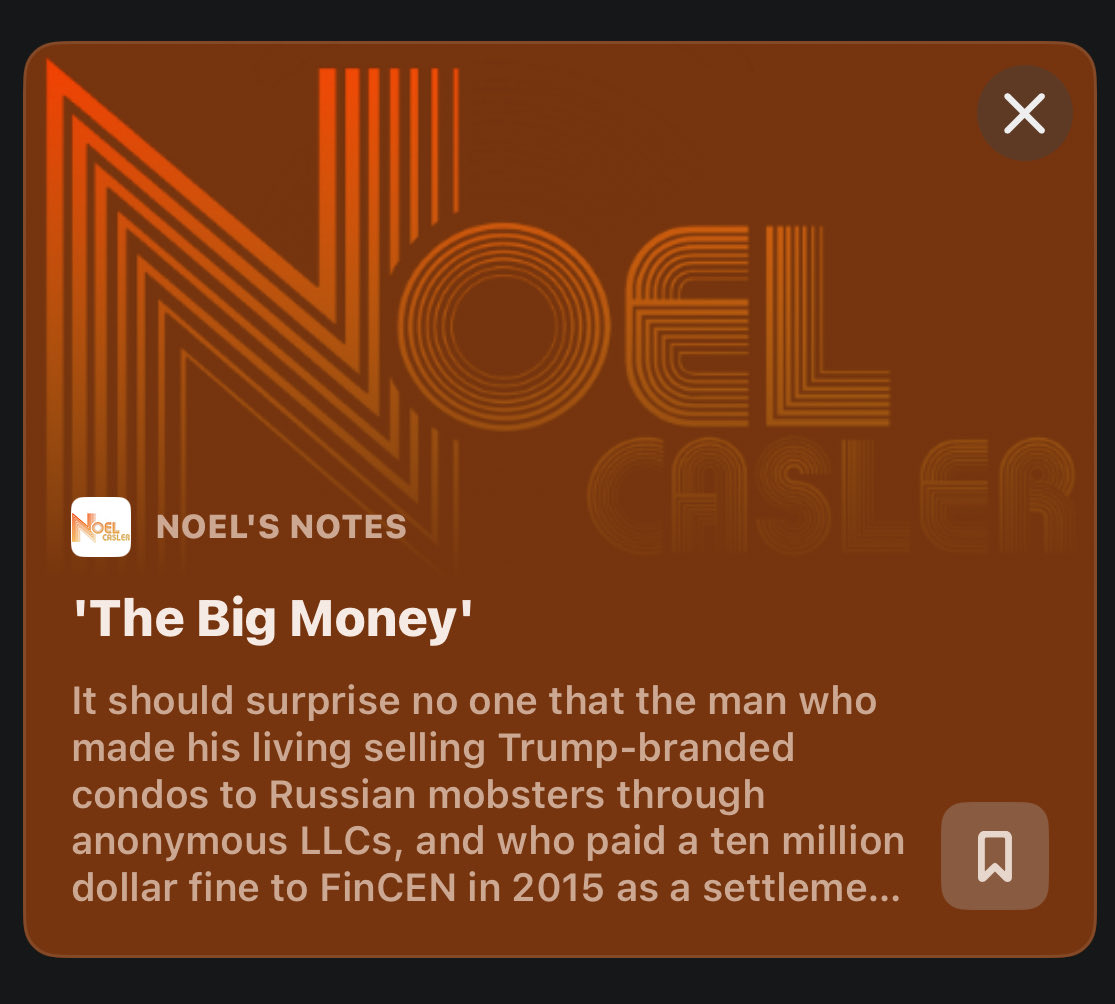 caslernoel's tweet photo. “It should surprise no one that the man who made his living selling Trump-branded condos to Russian mobsters through anonymous LLCs, and who paid a ten million dollar fine to FinCEN in 2015 as a settlement in his money-laundering case involving his Taj Mahal Casino in Atlantic City (which was found to have willfully and repeatedly violated the Bank Secrecy Act), had his supplicant Treasury Secretary gut the Corporate Accountability Act this week; effectively opening the floodgates to unlimited money-laundering and a tsunami of political and financial corruption.

This follows a Trump-appointed regulator preliminarily approving a federally chartered trust bank for his family’s World Liberty Financial cryptocurrency firm, which is run by Zach Witkoff, son of Steve, Trump’s erstwhile Special Envoy.

An apex moment of self-dealing, marrying the powers of the presidency to personal financial interests. The last man in the world who should have his own bank is Donald Trump. The last people on earth you would want to trust your money with are the execrable Trump clan.

Never before has such a pustular cabal of treasonous, glutinous venality metastasized so swiftly and eaten away at the undergirding of a system of government that may not just be temporarily broken - it may be heading towards a place well beyond repair.

To say the fox is guarding the hen house is too weak an analogy at this point. What we are witnessing is larceny on a scale we have not witnessed before in this nation. What occurred in Russia after the collapse of the Soviet Union may pale in comparison to the thievery and corruption now taking place in the U.S.A.”https://t.co/HFpbE1sBM3