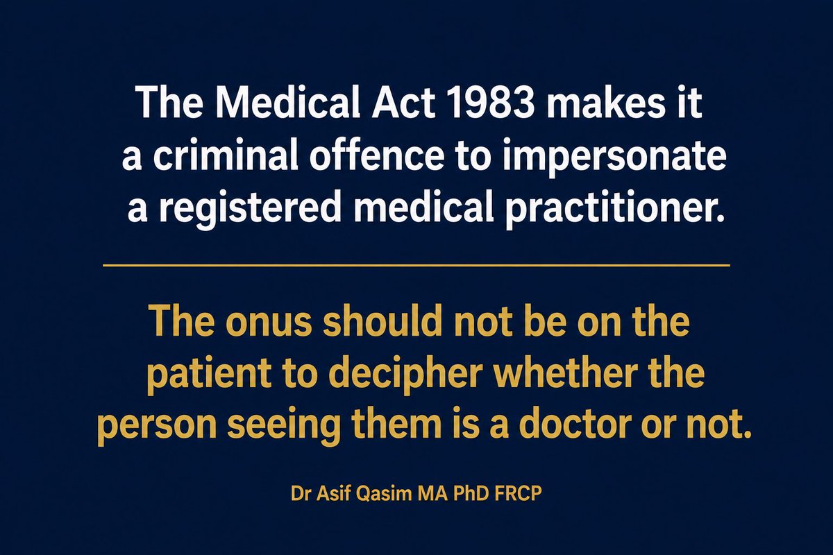 DrAsifQasim's tweet photo. Amidst the fierce debate around ACPs and ANPs on medical rotas, the use of doctor and consultant by those other than medical practitioners in healthcare settings and the changes proposed to medical training and in the NHS 10 year plan…

…we should all agree - @RCPhysicians @theRCN @gmcuk @DHSCgovuk @MidwivesRCM @rc_pharm @TheBMA @DAUK_GP @TheDA_UK @RCSnews @RCEMpresident @RCObsGyn - the onus should not be on the patient to decipher whether the person seeing them is a doctor or not