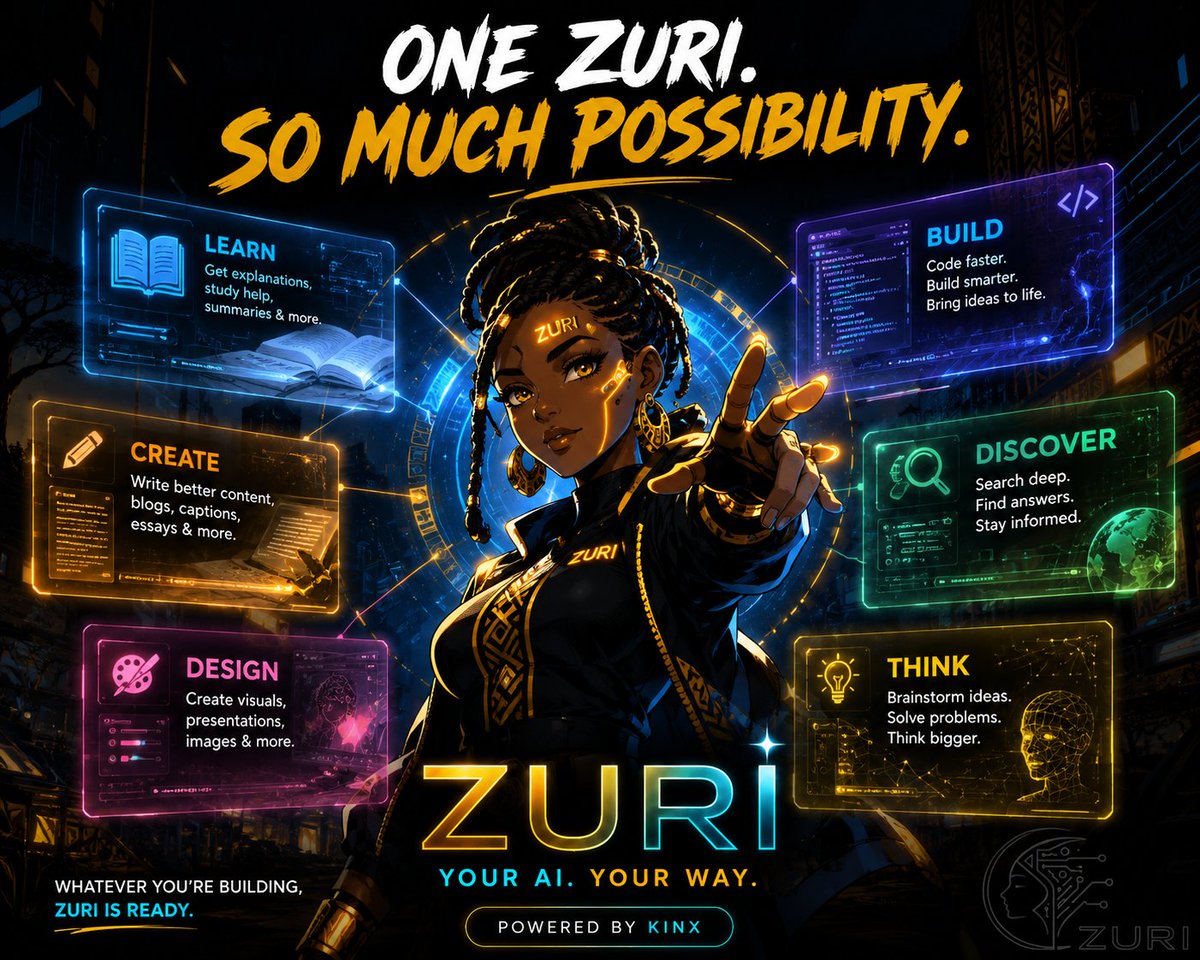 Kingsley_kynx's tweet photo. ZURI IS LAUNCHING β AUGUST 20TH. β‘π
One AI. So much possibility.
Built to help you learn, create, build, discover & think smarter.
Want to support the vision? DM me. π«±πΎβπ«²π½
#ZuriAI #KinX #AfricanTech #AI #BuildInAfrica https://t.co/znzpKW0AmZ