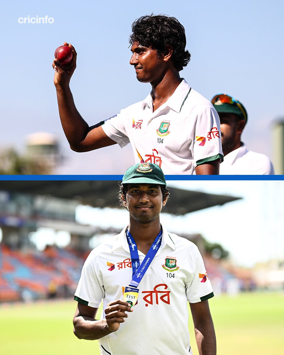 cricinfo's tweet photo. Plays his first Test in Australia and has his career-best figures, leading Bangladesh to a historic first Test win Down Under 

Hasan Mahmud takes the biggest step in his evolution 👏 https://t.co/Q1mYgX02p9
