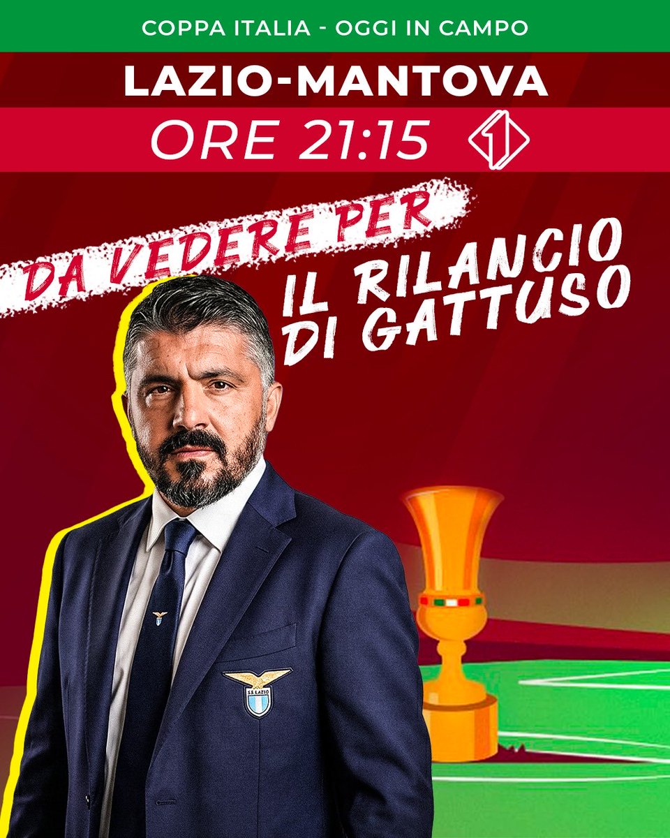 sportmediaset's tweet photo. Parte la nuova era targata Gattuso nella Lazio: alle 21.15 su Italia 1 e in streaming su @MedInfinityIT e https://t.co/yfhy7Op5A5 il match di Coppa Italia con il Mantova 
#SportMediaset #CoppaitaliaFrecciaRossa https://t.co/FJjHRsBXqf