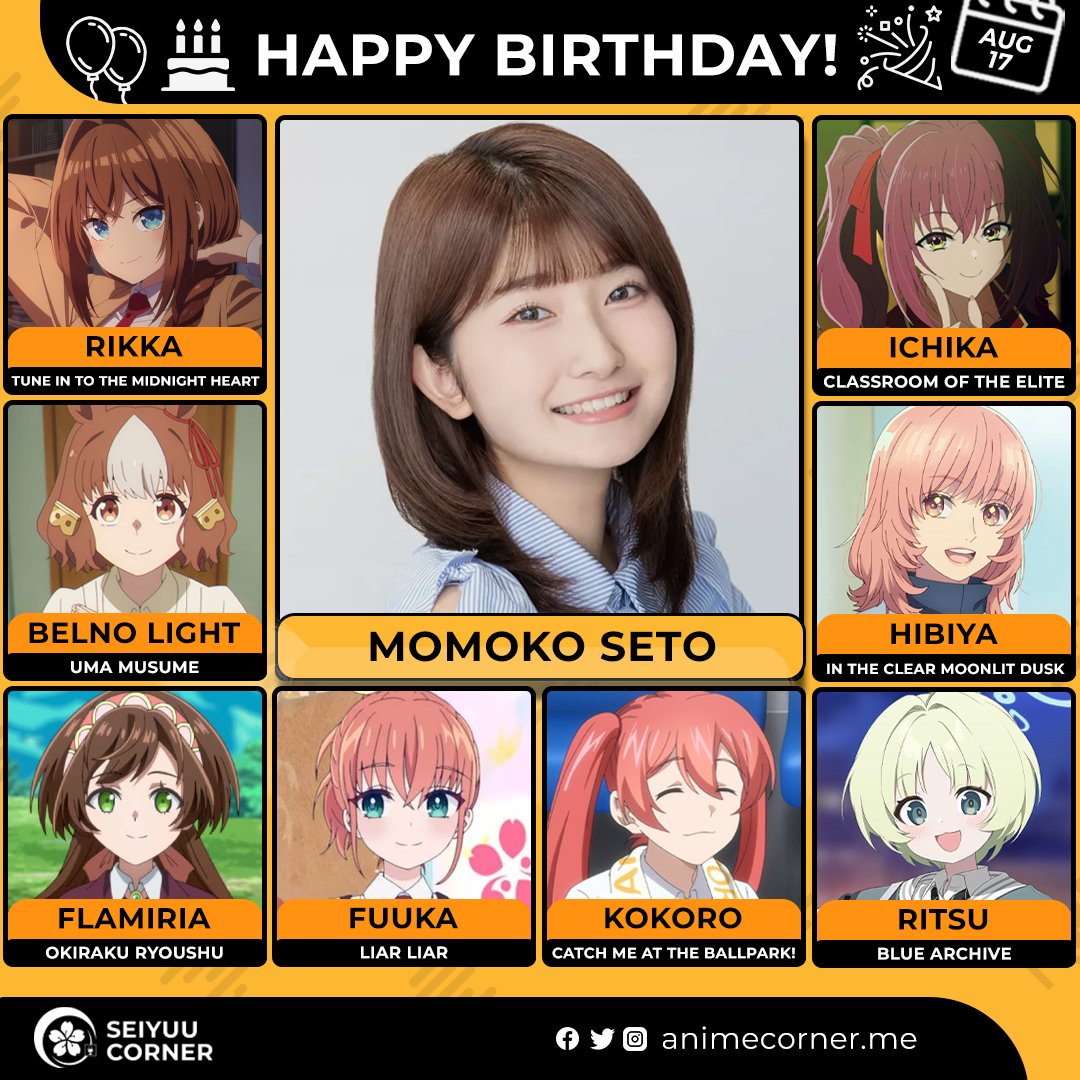 seiyuucorner's tweet photo. Happy birthday Momoko Seto! 🎉 

Let's wish her all the best @mmk_seto 

#MomokoSeto #瀬戸桃子 #瀬戸桃子生誕祭2026 https://t.co/6a3bGPg9cn