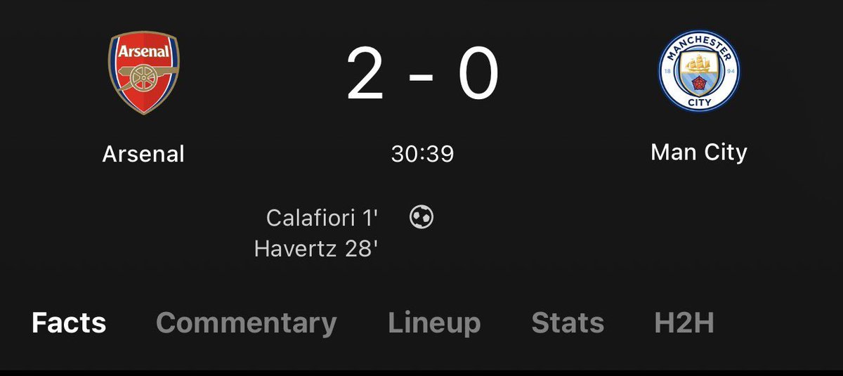 Ileriola04's tweet photo. Manchester city are behind at halftime break.

I still can't believe it though, the match is mostly one sided, Arsenal are dominating the match.

Is a comeback still possible for City? 👀 https://t.co/gBvIZ6VBGm