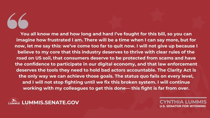 Juliah48s's tweet photo. Senator Cynthia Lummis says she'll continue to work on the Clarity Act and get it done. https://t.co/vANv6jGLV9