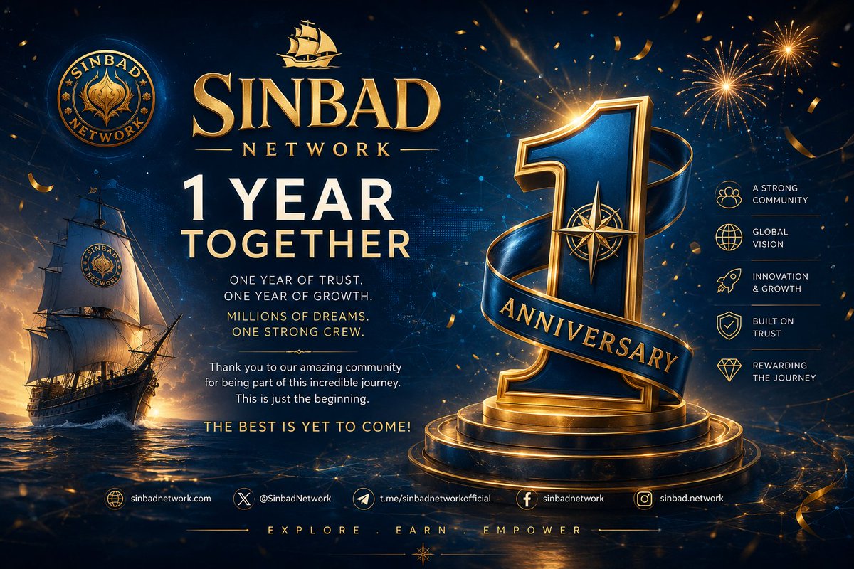sinbadnetwork's tweet photo. 🎉 1 YEAR TOGETHER!

A new chapter is about to begin. 🚀
A completely renewed Sinbad Network app is coming soon — new interface, new features, stronger and more active than ever.
⚓ The Crew Always Wins.

Happy 1st Anniversary, Sinbad Crew! 💙

👇 Meet us in the comments:
Tag your friends • RT • Drop your Sinbad username
🎁 Claim your extra reward!

This is just the beginning.
@sinbadex @sinbadbase 
#SinbadNetwork