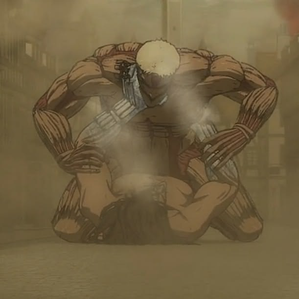 ridereiner's tweet photo. when they ask what my fave position is but i panic and say the armored titan vs. attack titan fight scenes https://t.co/Mt4ksGVLXv