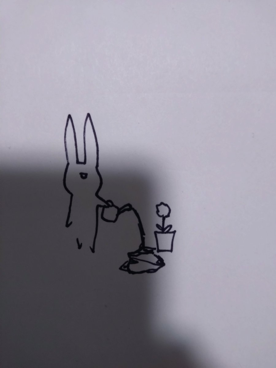 volt_bunny's tweet photo. ナレーター：「今日は兎さんの【全く無駄のない生活】をちょっとだけのぞいてみましょう！」
兎：「はぁ〜〜〜〜〜っ」
ナレーター：「兎さんがお花に水やりをしていますね！」
ちょろちょろ
ナレーター：「とっても惜しかったですね！」 https://t.co/eGe8C12Jap