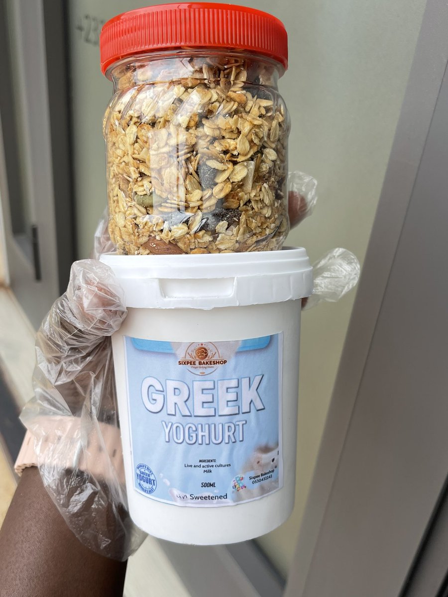 Cakes_by_Sixpee's tweet photo. I have a limited offer for you! 
500ml Greek yogurt 
350ml granola
12pcs variety cookies 
2 loaves of cake 
Strawberry fresh yogurt 
Vanilla fresh yogurt 
Sobolo
Ghc199 https://t.co/WrL5NsCNqZ