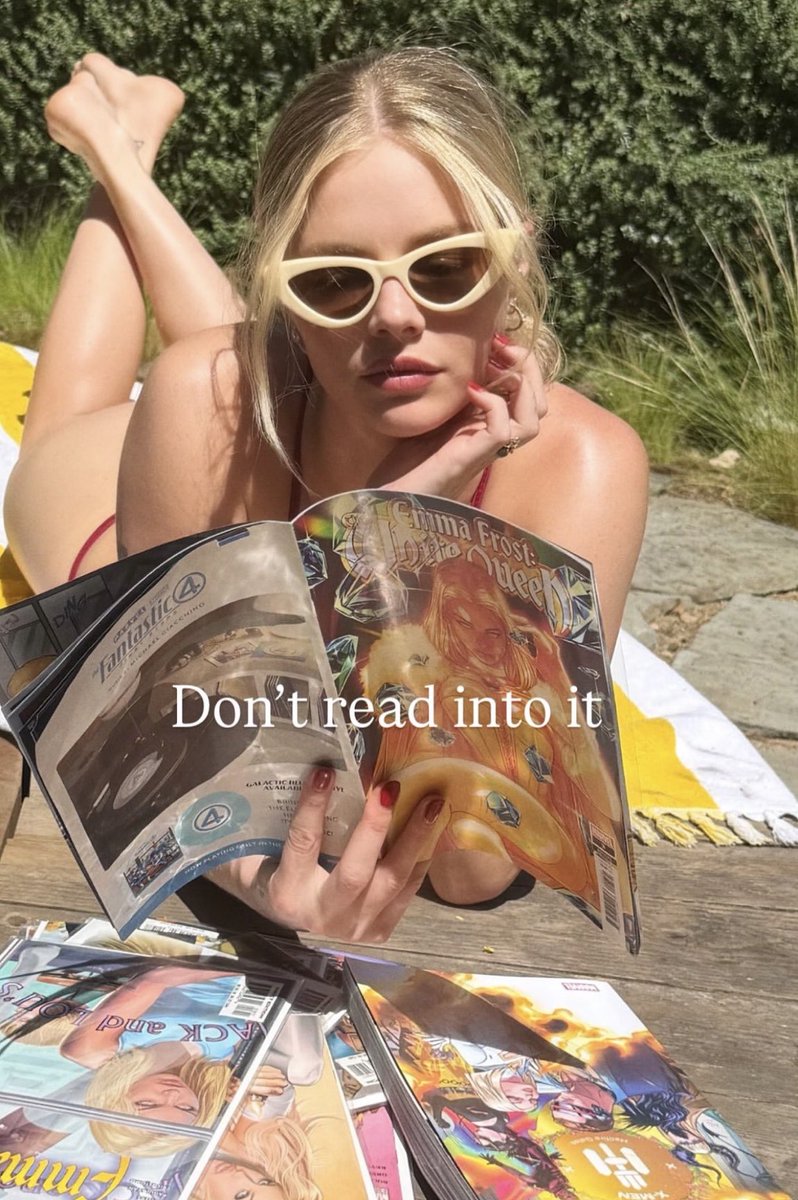 CultureCrave's tweet photo. Samara Weaving shares photo of her reading Emma Frost comics 💥 https://t.co/rkfGz9kk1X