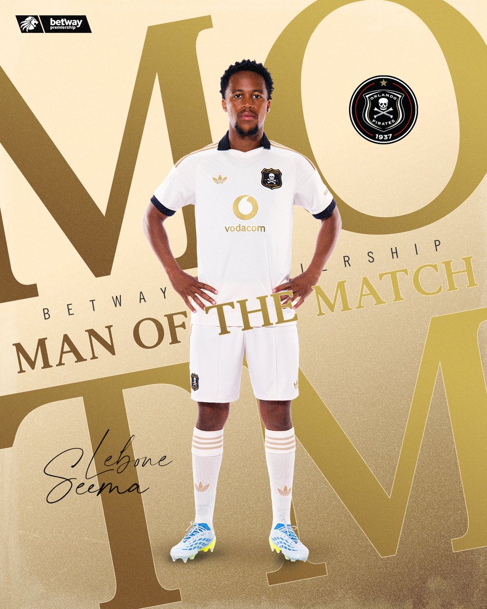 orlandopirates's tweet photo. ☠️ 🤴🏾 Man of the Match | Lebone Seema 

@ChippaUnitedFC 0 - 3 @orlandopirates 

🥅 Lungu 60', Seema 63', Msendami 87'

 ⚫⚪🔴⭐
#MatchDay
#OrlandoPirates
#OnceAlways https://t.co/bPuZfm4lvL