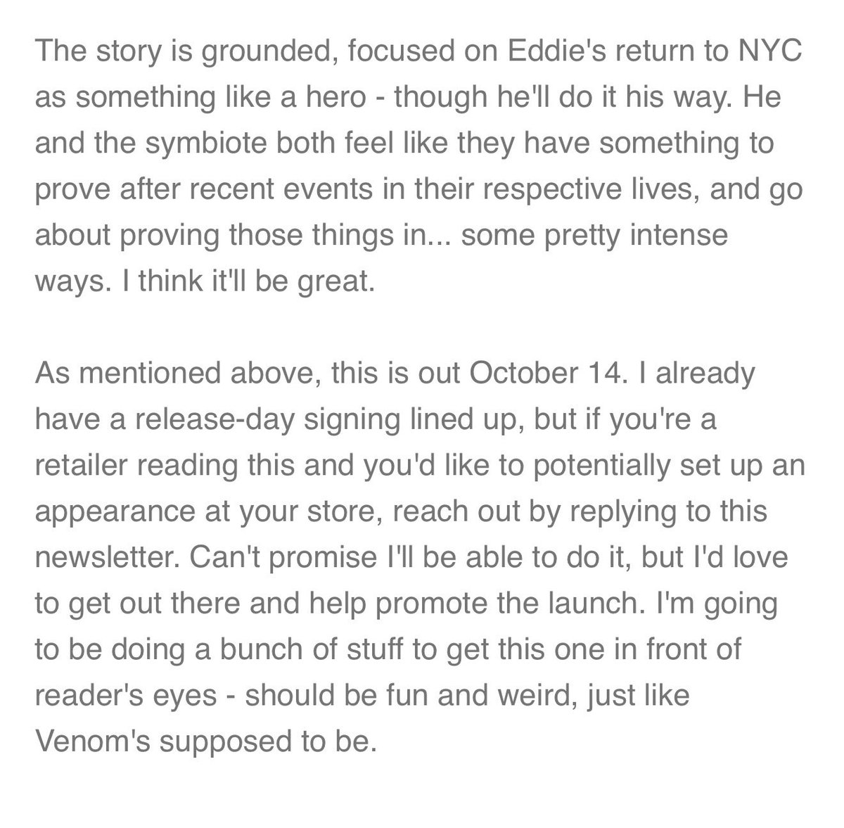 thevenomsite's tweet photo. Charles Soule talks more about Venom #1 and shows off an exclusive preview of a page by Tommaso Bianchi in his newsletter. https://t.co/bVEKFWyOjN