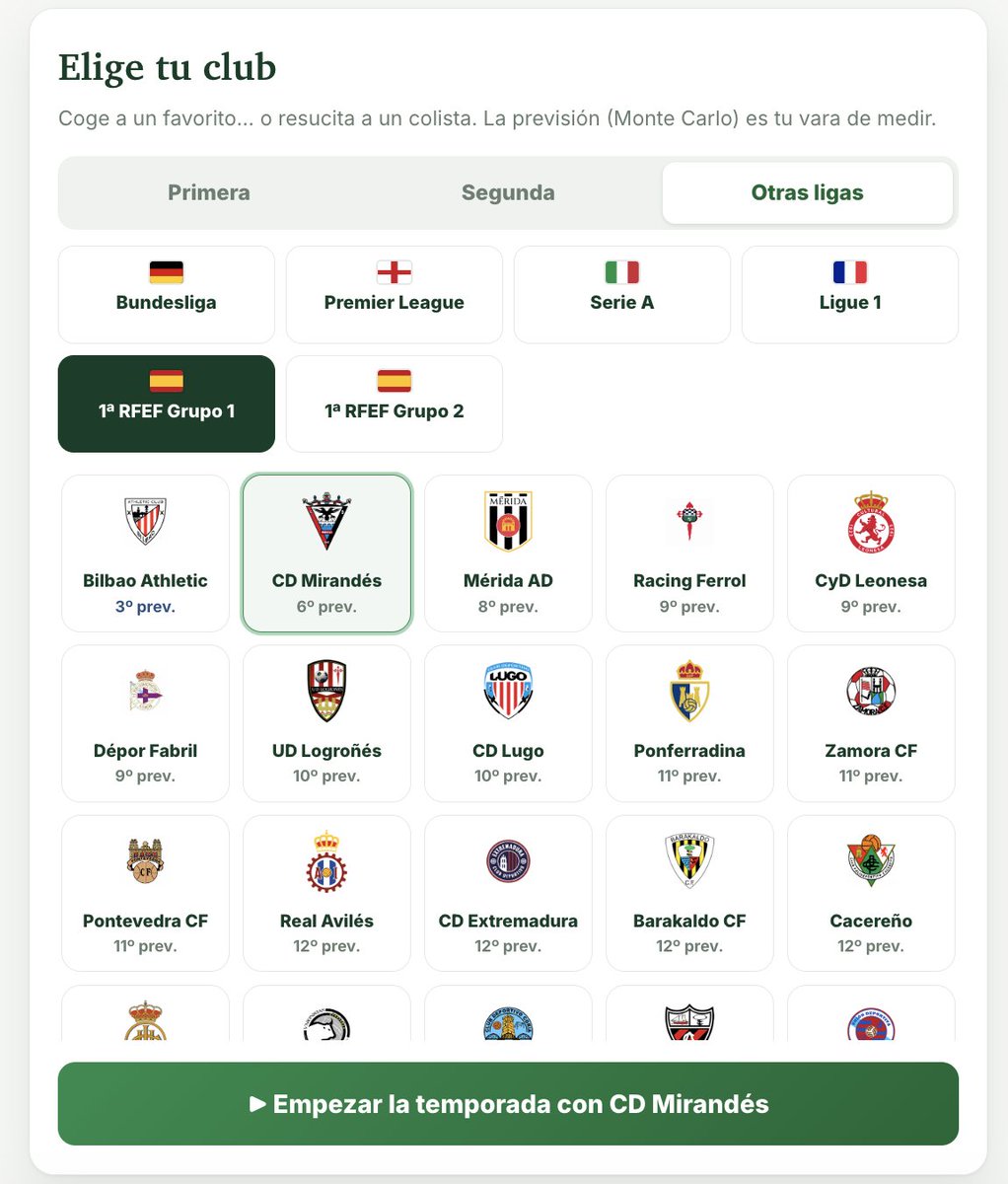 footholics's tweet photo. 🆕 Pedisteis 1ª RFEF y ya tenéis 1ª RFEF en el mini-manager de Footholics.

A ver quién es el primero que consigue el ascenso y lo comparte por aquí.

Y recordad que también tenéis Primera, Segunda, Premier, Bundesliga, Serie A y Ligue 1.

https://t.co/Yeomt3s0Lu https://t.co/MX4fRPAEOA