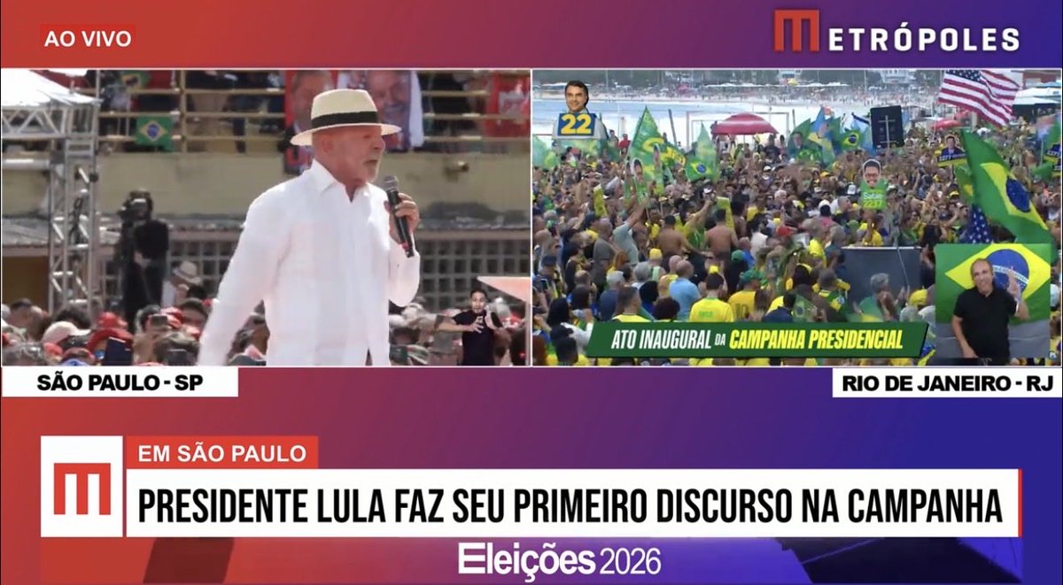 igorgadelham's tweet photo. Primeiro ato da campanha de Flávio Bolsonaro na Praia de Copacabana, no Rio, tem apoiadores erguendo uma bandeira dos Estados Unidos. 

Episódio dá munição para discurso de Lula em defesa da soberania nacional, narrativa que é bem avaliada, segundo as pesquisas. https://t.co/Mq6KYi8GT2