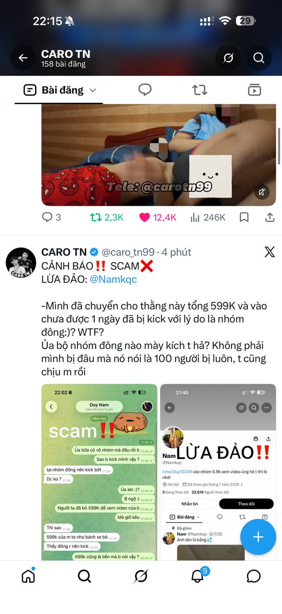 ALEXhf2xi's tweet photo. CẢNH BÁO ‼️ SCAM❌ 
LỪA ĐẢO
-Mình đã chuyển cho thằng này tổng 599K và vào chưa được 1 ngày đã bị kick với lý do là nhóm đông:)? WTF?
Ủa bộ nhóm đông nào mày kích t hả? Không phải mình bị đâu mà nó nói là 100 người bị luôn, t cũng chịu m rồi

‼️ANH EM ĐỪNG ĐỪNG CHUYỂN TIỀN CHO THẰNG NÀY. VÀO RỒI LẠI BỊ KICK❌