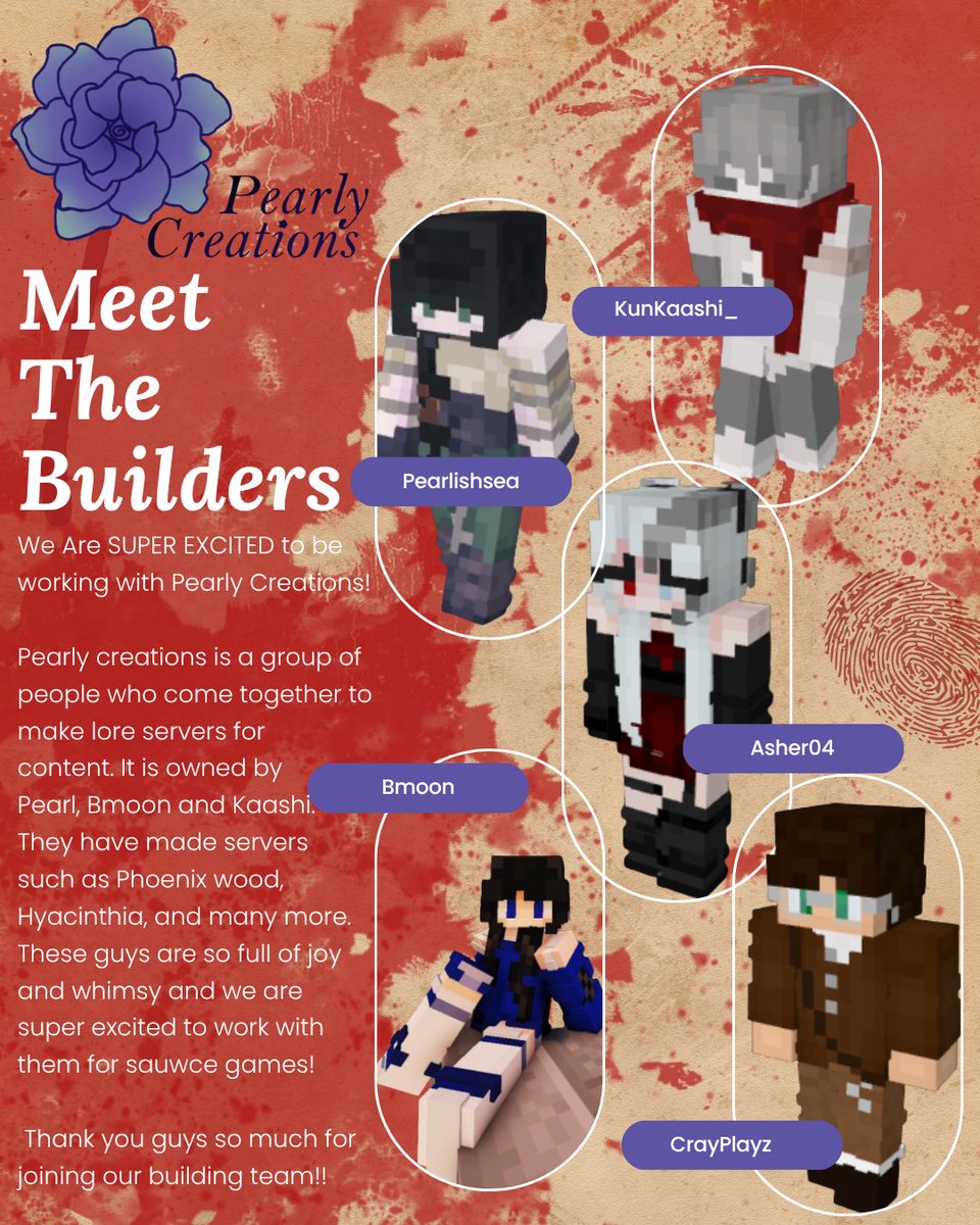 Sauwce_Games's tweet photo. MEET PEARLY CREATIONS! 
Pearly Creations is a group of people who make Minecraft smps, run by Pearl, Eden, and Kaashi. These guys have decided to join us as builders for our event!! 

MORE ABOUT THEM BELOW!! https://t.co/joBsp3Q4QN