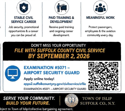 LIMacArthur's tweet photo. Do you know someone who would like to serve our community &amp; build a career in airport security &amp; public safety? 🇺🇲✈️ Please share this opportunity in Airport Law Enforcement. File by September 2 at: https://t.co/QuntHGLVta

#flymacarthur #longislandny #community https://t.co/8G5ewDgPBT