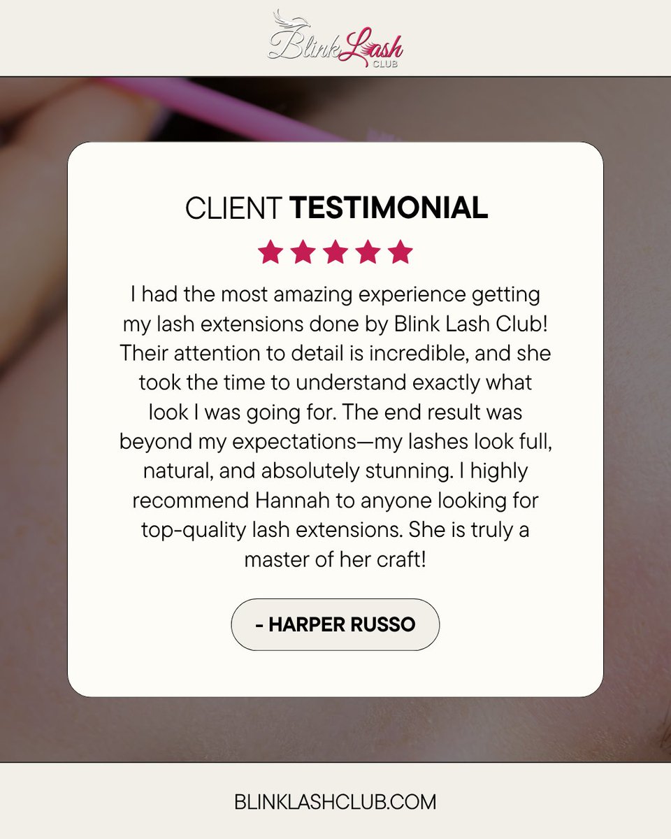 Blinklashclub's tweet photo. Client love ๐คโจ
โAbsolutely love my lash extensions at Blink Lash Club! โฆmy lashes look full, natural, and absolutely stunning.โ
Thank you, Harper! ๐
#LashExtensions #ClientLove #NYCBeauty https://t.co/LeA5HesE3T