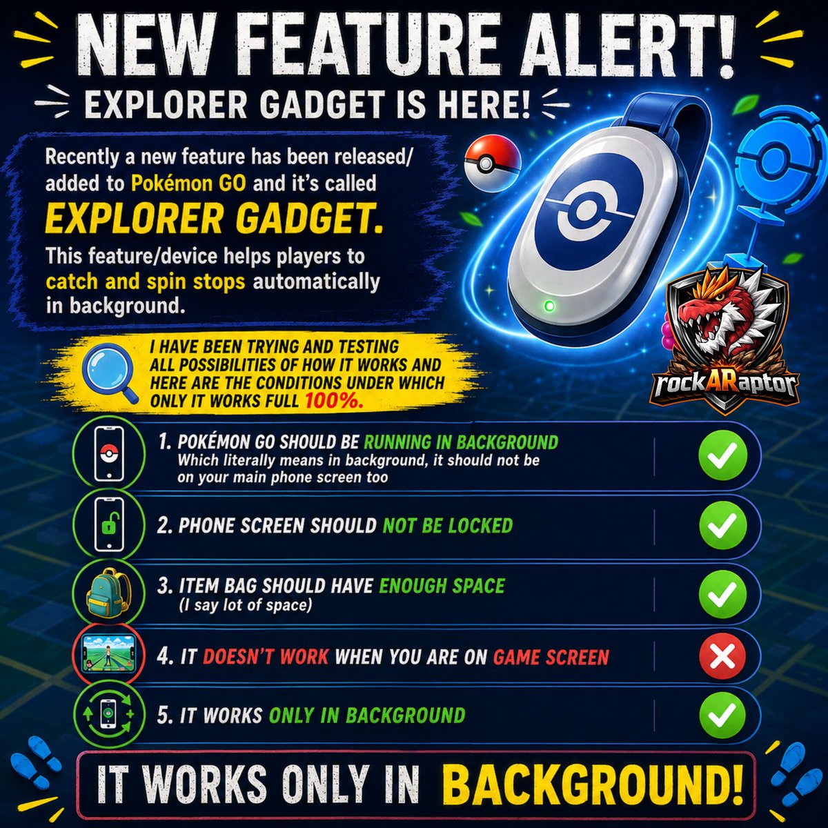 rayambaram's tweet photo. I have been using this new feature of Pokémon GO, Explorer Gadget and here are my recommendations so that it works as expected... If anyone else has observed anything else apart, feel free to comment....

#PokemonGO #ExplorerGadget #AutoCatcher #Pokemon https://t.co/lkxSP0UEmF