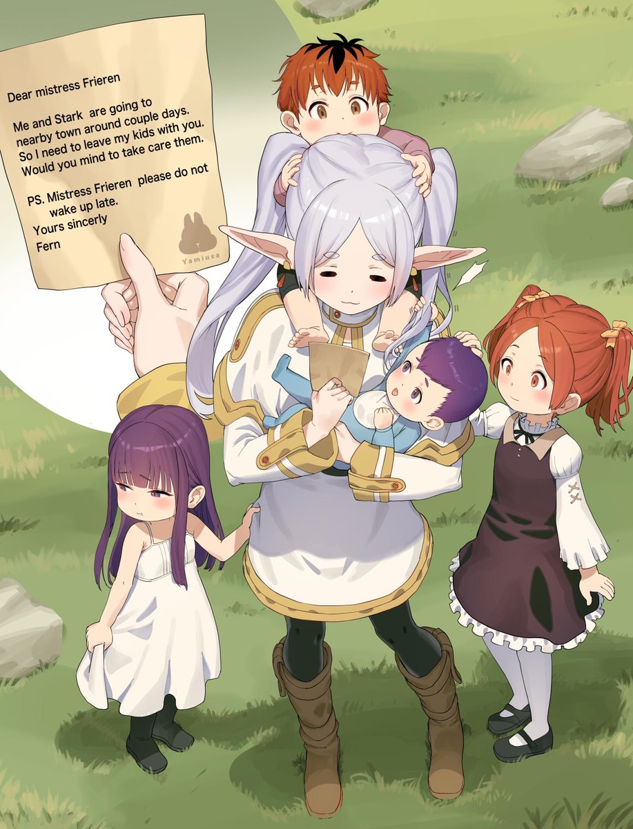 Frieren_Elfa_'s tweet photo. Frieren cuidando los hijos de Fern y Stark.

Frieren: que hago, tengo que cuidar los niños? uwu, prefiero dormir, 5 horas mas😴 https://t.co/NZmMcODPRh