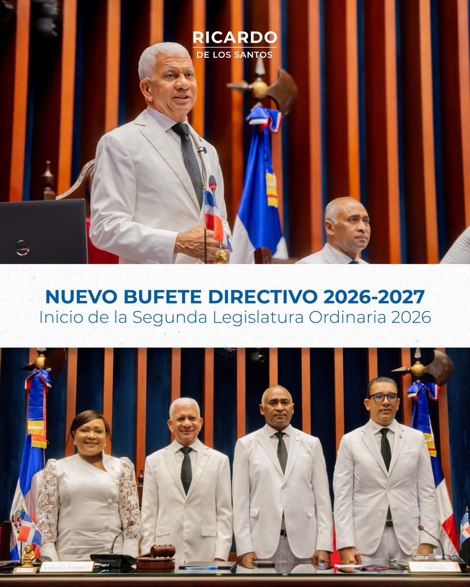 ricardodlsanto3's tweet photo. Un nuevo período para continuar sirviendo con responsabilidad al país. 🇩🇴

Este 16 de agosto dejamos formalmente iniciados los trabajos de la Segunda Legislatura Ordinaria de 2026 y asumimos nuevamente la responsabilidad de presidir el @senadord durante el período legislativo 2026-2027.

Junto a los senadores Julito Fulcar, vicepresidente; Andrés Guillermo Lama y Aracelis Villanueva, secretarios, conformamos el nuevo Bufete Directivo, con el compromiso de continuar promoviendo el diálogo, el consenso y una labor legislativa que responda a los desafíos de nuestra nación.

Agradezco la confianza depositada nuevamente en nosotros. La asumimos con la misma responsabilidad y con la convicción de que cada posición de liderazgo es, ante todo, una oportunidad para servir.

#SenadoRD #BufeteDirectivo #SegundaLegislatura #CongresoNacional