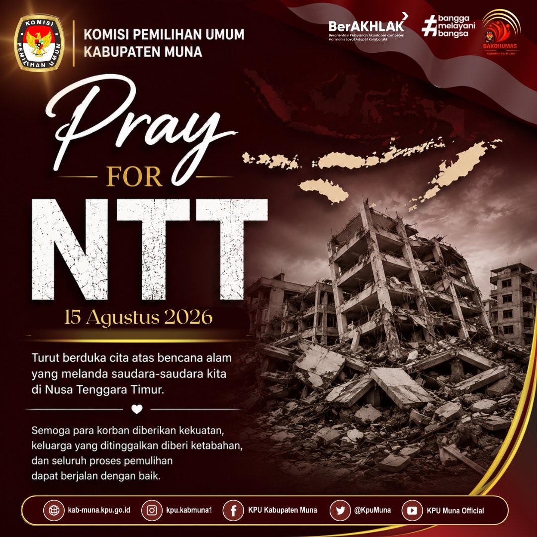 KpuMuna's tweet photo. #TemanPemilih
Segenap jajaran KPU Kabupaten Muna turut berduka cita atas bencana alam gempa bumi yang melanda saudara-saudara kita di Flores Nusa Tenggara Timur.
Semoga para korban diberikan kekuatan dan seluruh proses pemulihan dapat berjalan dengan baik.
#KPUMelayani https://t.co/vy96HyyDc2