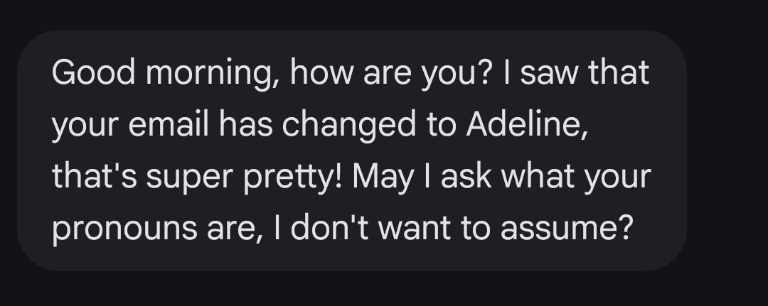 the_moral_abc's tweet photo. its good natured so I'm not upset, but I actually want cis people to "assume" pronouns more https://t.co/VSZF4Ga7tt
