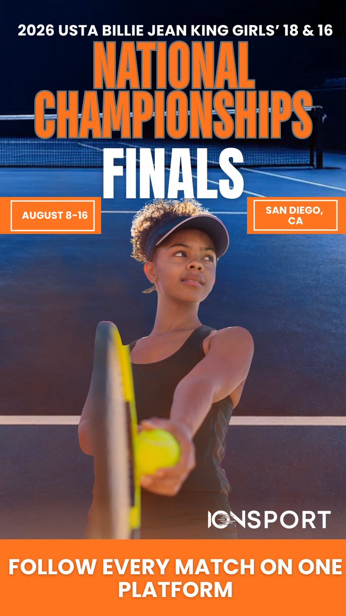 ionsportapp's tweet photo. It all comes down to today. 🏆🎾

Follow every point of the USTA Boys’ and Girls’ 18 & 16 National Championship Finals LIVE on IONSport.

📍 Boys’ Finals: https://t.co/v2ouGUr9Iu
📍 Girls’ Finals: https://t.co/zf3Tclq3t1

Live scores. Point-by-point action. Match stats. Live streaming. One platform.

Don’t miss a championship point. 👀

#USTA #JuniorTennis #IONSport #NatsZoo26 #USTAGirlsNationals