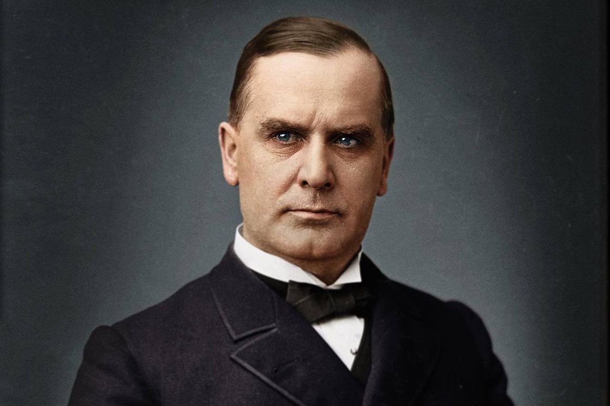 EchoesofWarYT's tweet photo. William McKinley, the 25th President of the United States, believed a red carnation in his lapel was his lucky charm and wore one nearly every day. On September 6, 1901, while greeting the public in Buffalo, he took the carnation off his own coat and handed it to a little girl in the crowd as a sweet gesture. Minutes later, now without his lucky flower, he reached out to shake the next hand in line. It belonged to an assassin, who shot him twice in the stomach. McKinley died days later, and Ohio was so moved by the story that it made the scarlet carnation the state flower in his honor.

In happier times, his free time was full of odd charm. McKinley kept a pet parrot named "Washington Post," a green Mexican parrot he adored. The President had a little routine with it: he'd whistle the opening notes of "Yankee Doodle," and the parrot would finish the tune. The bird also worked as an unofficial White House greeter and would famously squawk "Look at all the pretty girls!" whenever women walked past its cage.

But the most moving thing about McKinley was how he treated his wife. Ida McKinley suffered from severe epilepsy and would have sudden seizures, sometimes right in the middle of formal state dinners. Instead of hiding her away like many men of that era would have, McKinley insisted she sit right next to him at every dinner, breaking official seating rules to do it. When a seizure struck at the table, he would calmly drape a handkerchief over her face to give her privacy until it passed, then lift it and continue the conversation as if nothing had happened. He did this quietly for years, out of pure devotion.

His murder also changed the country permanently. McKinley was the third President assassinated in about 36 years, and his death is the reason the Secret Service was formally assigned to protect the President full time.

So the real William McKinley: gave away his lucky flower minutes before he was shot, taught his parrot to finish "Yankee Doodle," and loved his sick wife so tenderly that he'd shield her with a handkerchief at the dinner table and never miss a beat.

That's a President.