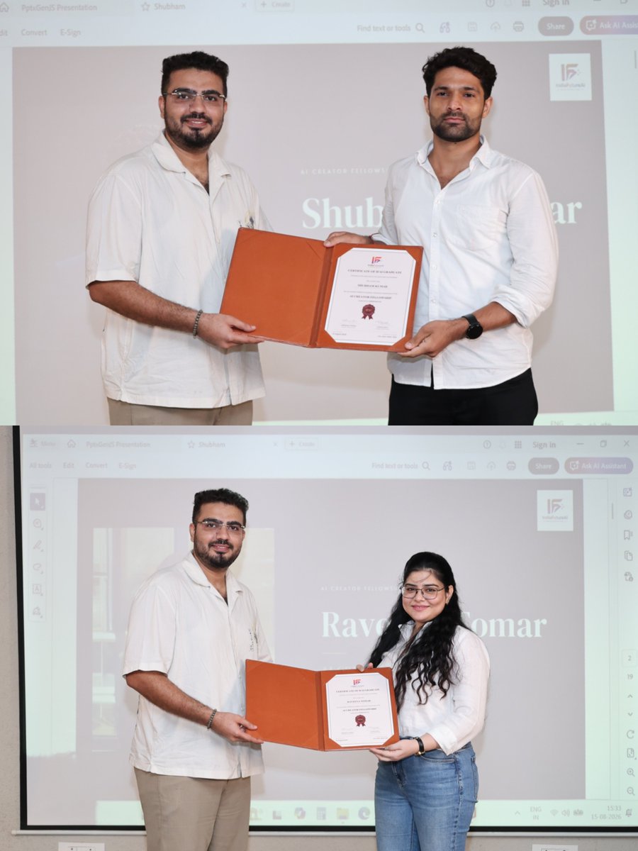 IndiaFutureAI's tweet photo. They came from different cities, backgrounds and professions.

They leave with one shared identity: AI Creator Fellows!🎓

Meet the graduating cohort of @
IndiaFutureAI’s AI Creator Fellowship. 🧵

@lanka_suhasini @aditiagarwal02 @Raveenatomar1 @saurabhk_83 @FutureEarthAi https://t.co/sFNBXGFj7X