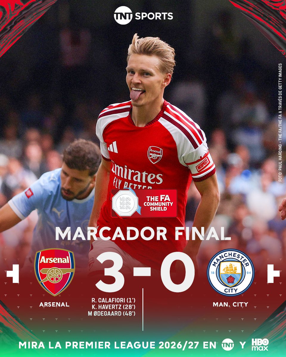 tntsportsmex's tweet photo. ¡OTRO TÍTULO A LAS VITRINAS DEL ARSENAL! 🏆
Los Gunners se impusieron de manera categórica ante Manchester City para llevarse el FA Community Shield. 💣
📲 @HBOMaxLat: https://t.co/JQG7BTwdTC
#LaPremierEnHBOMax | #CSenHBOMax | #TNTSportsEnHBOMax https://t.co/WWsubObAux