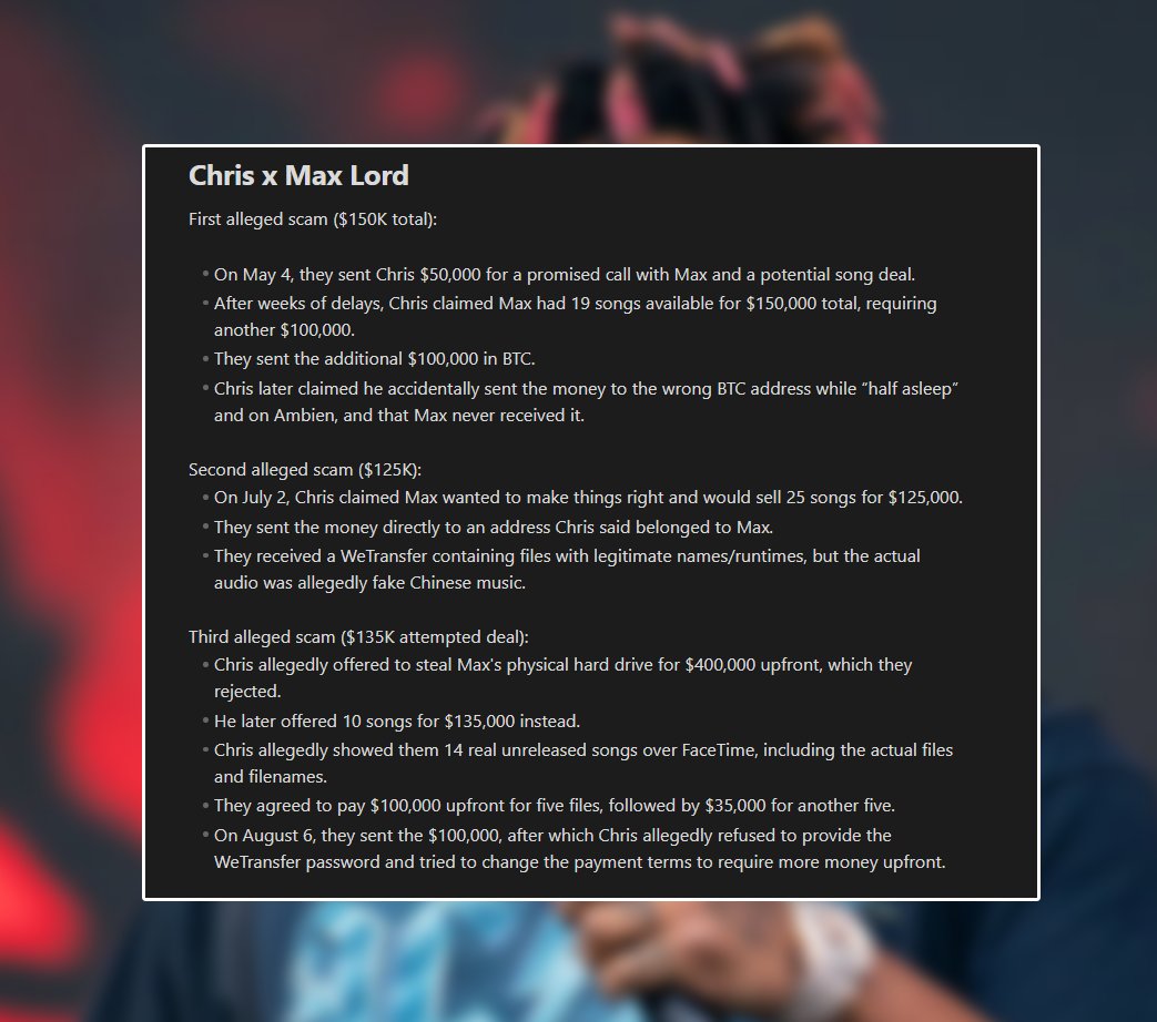 RileyTaugor's tweet photo. Chris Long and Max Lord allegedly scammed buyers of Juice WRLD songs out of $400K through multiple unreleased-song deals.

Here’s a summary of everything

It also means Googly is now the only source, and nothing is really coming anymore. End of an era https://t.co/549lEq6nhv