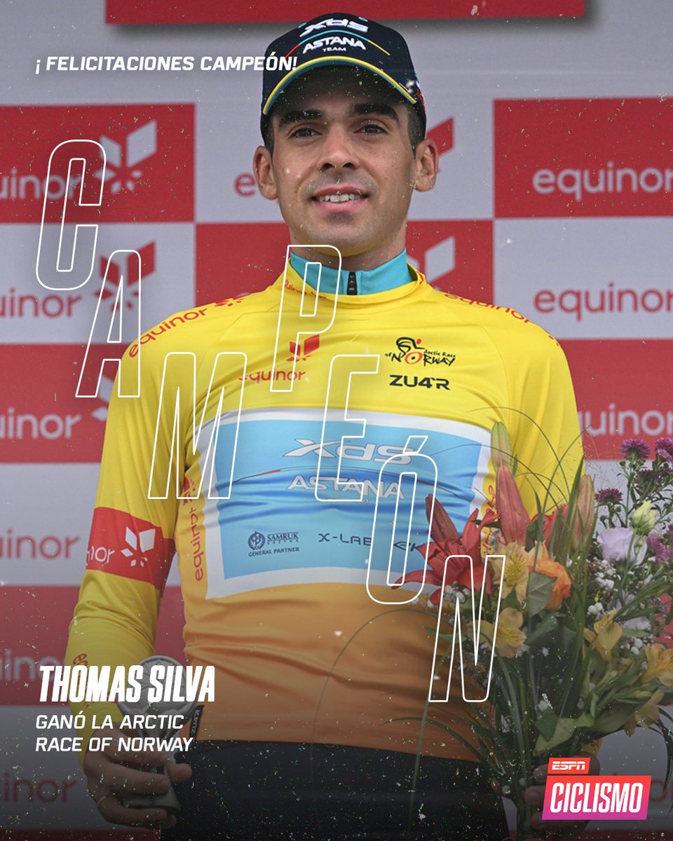 ESPNCiclismo's tweet photo. ¡THOMI CAMPEÓN! 😤🇺🇾

Silva llegó tercero en la última etapa de la Arctic Race of Norway para conservar el maillot amarillo y consagrarse en Noruega ¡Vamo' arriba! 👏 https://t.co/Uxbo9i8Jhc
