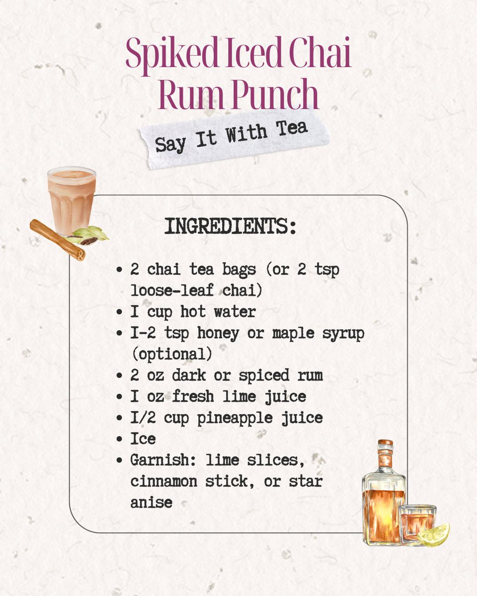 TeaCouncil's tweet photo. Did you know there is a #NationalRumDay?ย
Well, it's today! Celebrate by sitting outside and relax this evening with our Spiked Iced Chai Rum Punch. The chai spices pair well with the sweet rum. Cheers! @teaboardofindia
#BrewCrew #SayItWithTea #mocktail #cocktail #teainfused https://t.co/HF1kr5TUdq