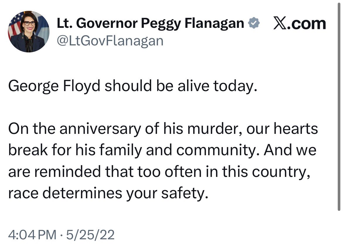 thewakeninq's tweet photo. Peggy Flanagan on Christopher Columbus:
“To tear his statue isn’t erasure.”
“There is no honor in his legacy.”
Peggy Flanagan on George Floyd:
“George Floyd should be alive today… race determines your safety.”
One was a 15th-century explorer whose statue she cheers removing.
The other was a career criminal with a violent record and lethal levels of fentanyl in his system — and she frames his death as a racial indictment of America.
She’s the Democratic nominee for U.S. Senate in Minnesota.