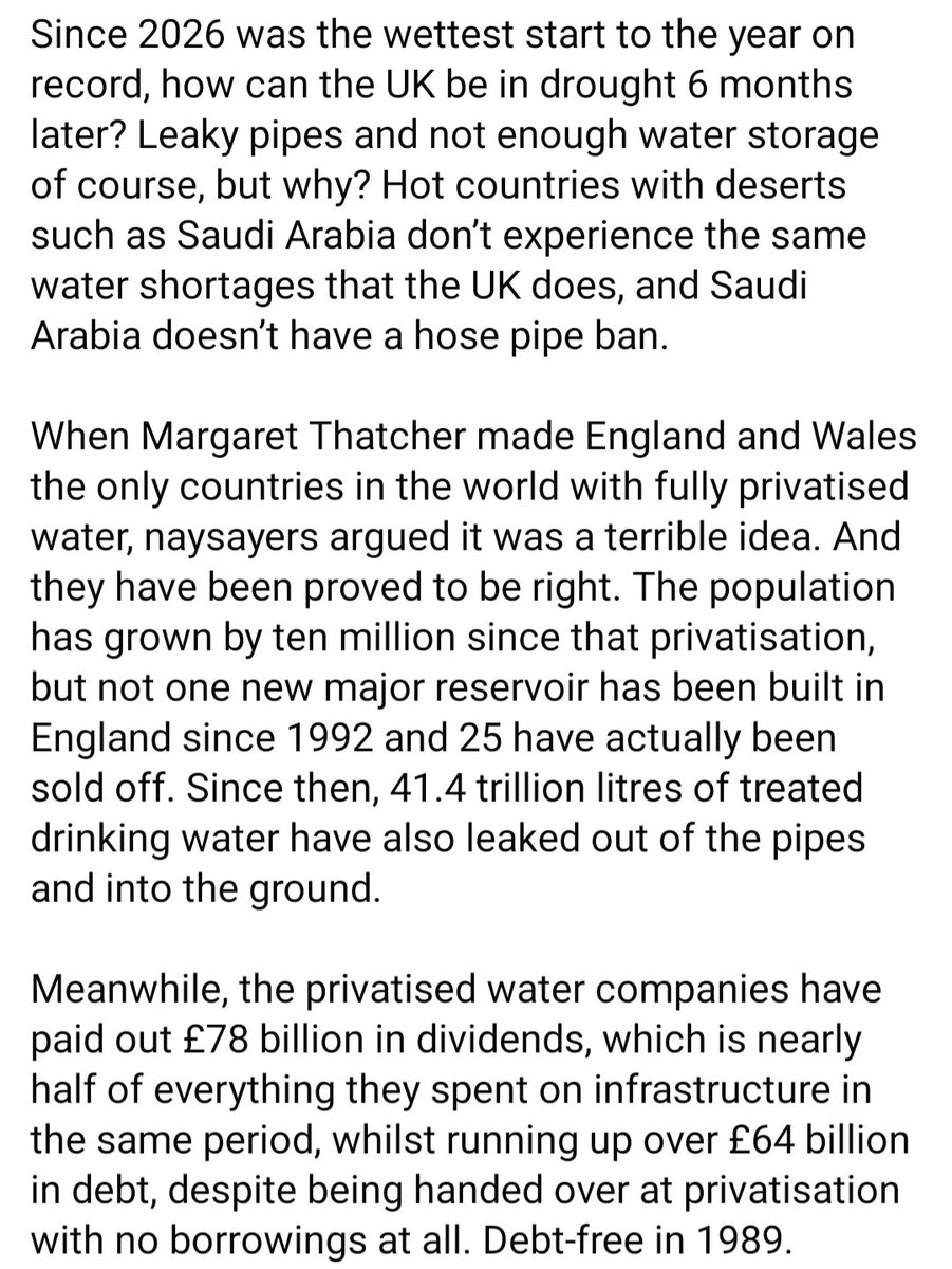 dino868's tweet photo. Last sentence is my favourite!! 🤪

#Water #WaterCompanies #Droughts #nationalisation #MargaretThatcher https://t.co/avVMH5mUHp
