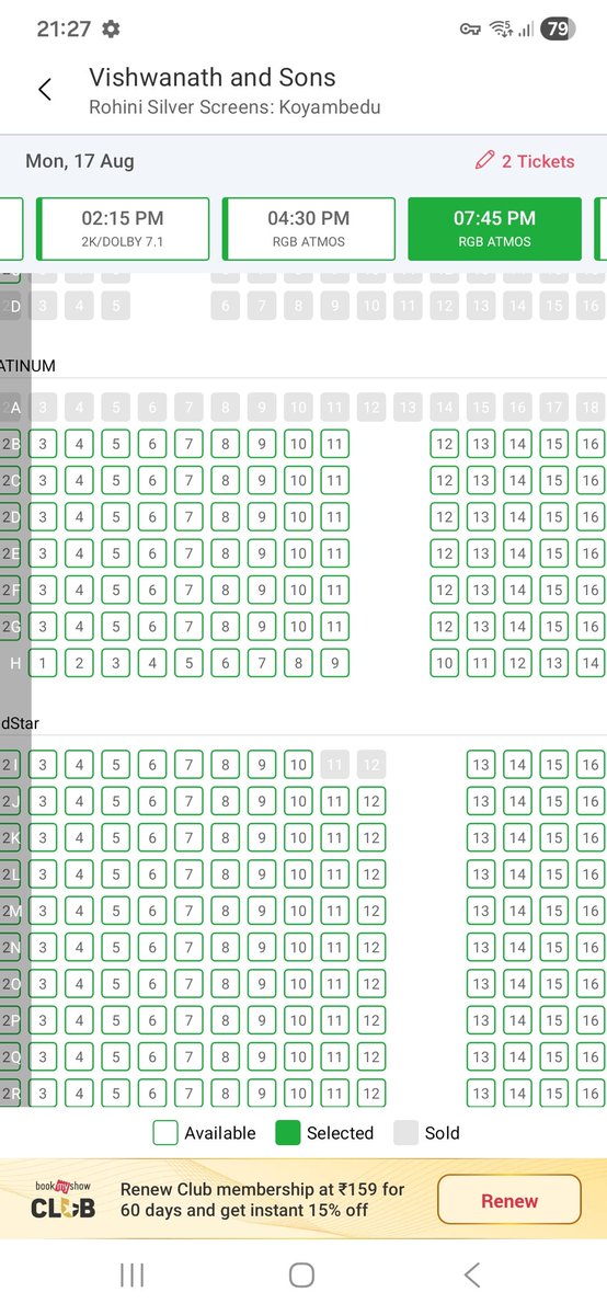 Ajaychairman's tweet photo. Despite positive reports, 1st Monday (DAY-4) bookings are looking poor for #VAS #VishwanathandSons 

Even a high-demand screen like LA MARIS big screen, Trichy is struggling even for prime evening show. https://t.co/JMFHfOKy9a