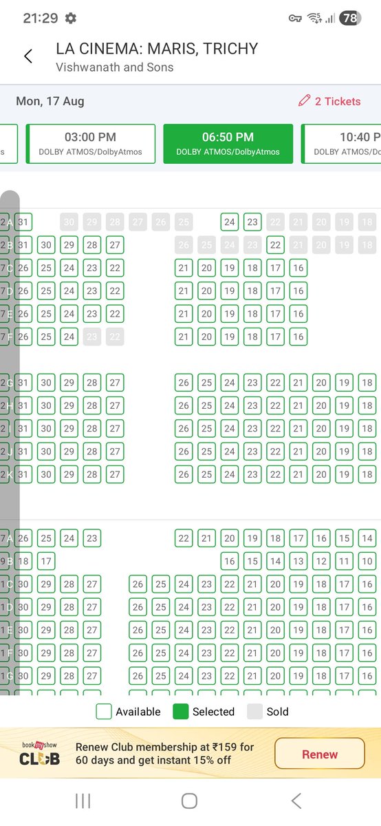 Ajaychairman's tweet photo. Despite positive reports, 1st Monday (DAY-4) bookings are looking poor for #VAS #VishwanathandSons 

Even a high-demand screen like LA MARIS big screen, Trichy is struggling even for prime evening show. https://t.co/JMFHfOKy9a