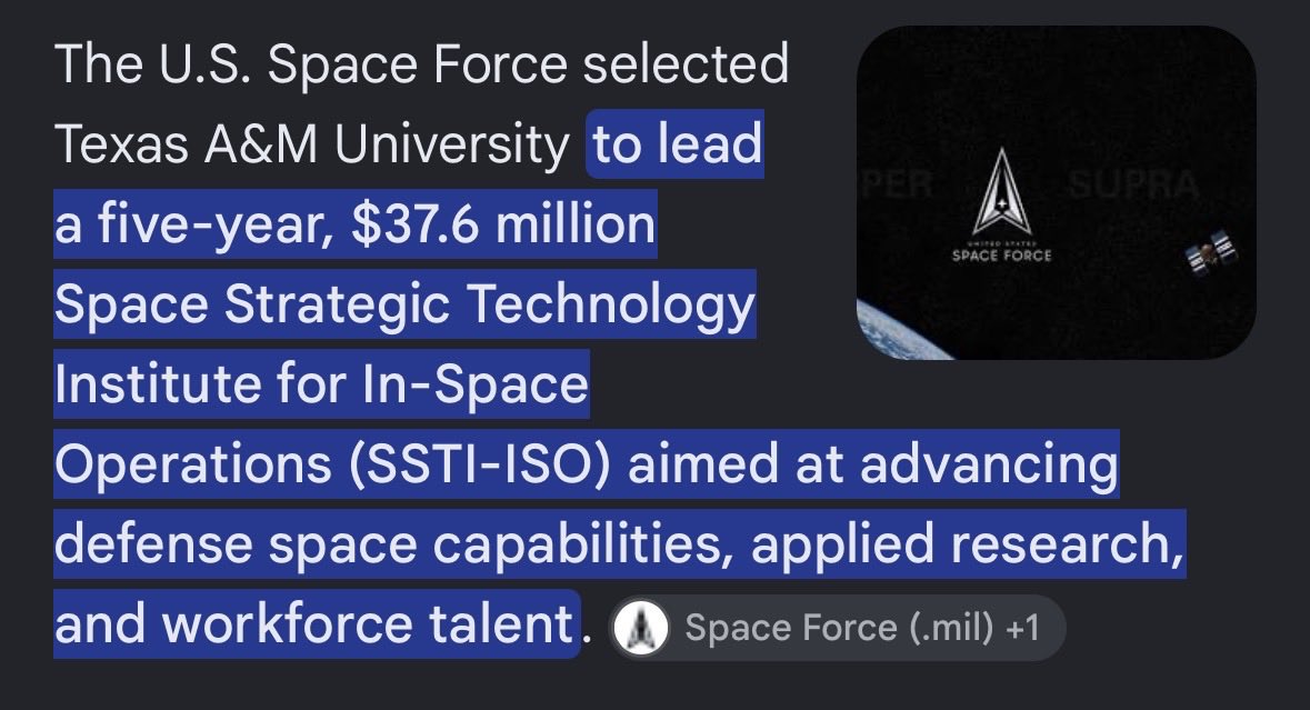 dylanbyc's tweet photo. @DylanRSkidmore @UncleLouCFB Two parts:
 1) Chosen as LEADER of a Space Force collaboration—SSTI-ISO (True) 
2) Direct Quote—Selected for STARCOM (TRUE)

Yes i googled it, sue me. Sorry i forgot to use direct quotes, sue me. 

Don’t be a fool, accept the truth. https://t.co/o8NV2UifkJ