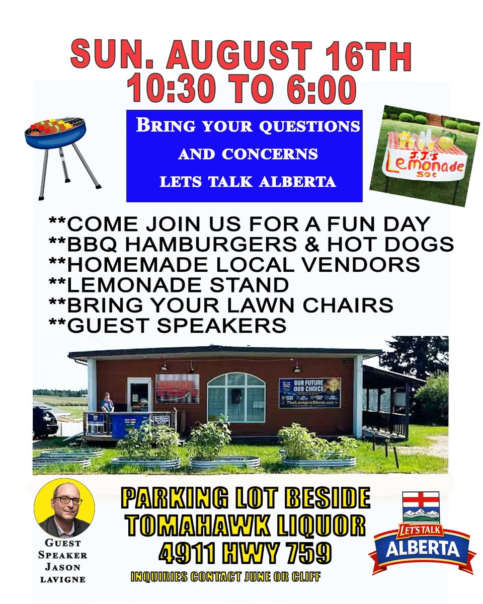 Jes_in_GP's tweet photo. Hey #Drayton area!
Tomahawk AB has a speaking event today(Sunday). Bring your questions and a friend too. Get a lawn sign! Maybe a flag or some swag!
Showing your support is instrumental in facilitating conversations with your friends and neighbours!
#AlbertaIndependence https://t.co/KMmARWPEyN