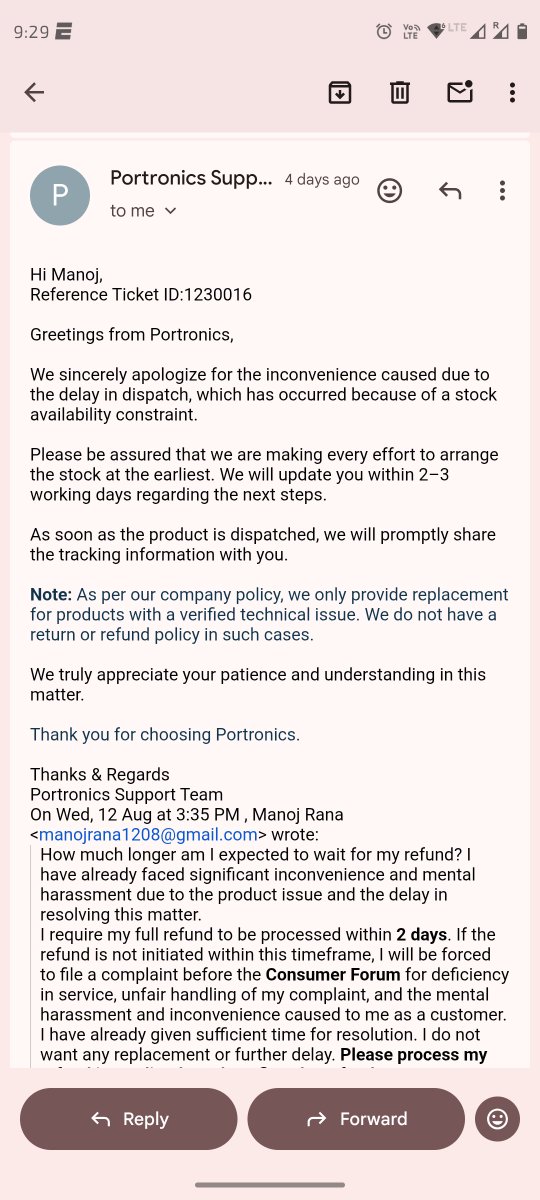 Cutiyapaa007's tweet photo. Very disappointed with @Portronics. Almost a month dealing with a defective product, yet no proper replacement or refund. Repeated follow-ups with no resolution.

Think twice before trusting this brand. Poor service and customer support.

#Portronics #ConsumerRights https://t.co/3WYakyqpMg
