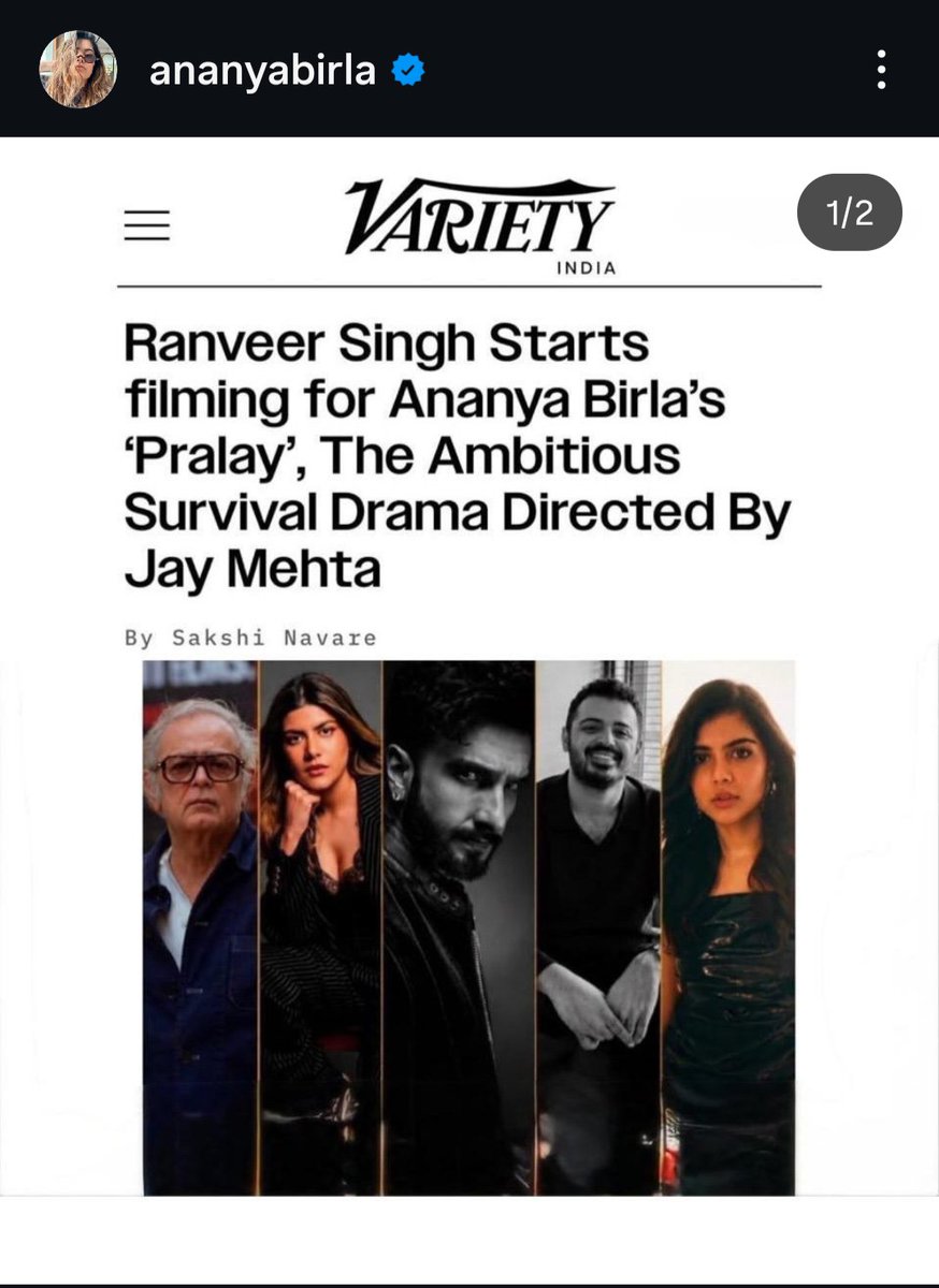 BinteDiil's tweet photo. Ananya Birla via her latest insta post- "@RanveerOfficial your passion for this story &amp; the care you bring to every aspect of the film and your artistry shines through &amp; is infectious. You're inspiring. It's an honour to be working with you."
In #RanveerSingh we trust 🔥
#Pralay https://t.co/uiLLTl42tu