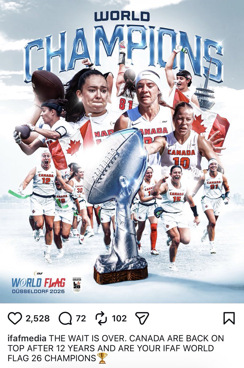 SKorethoski's tweet photo. Congrats to Canadas national women’s flag football team on winning the world championship!!! 🇨🇦🏆 https://t.co/RlZ3fwrGNL