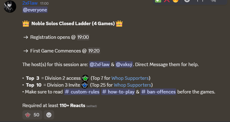 NoblePracServer's tweet photo. Solos Closed Ladder in 1 hour. 

100 likes on this tweet and we'll drop 50 invites for it! https://t.co/1L4muuJnZ5