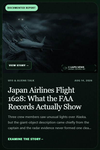 UapsNews's tweet photo. https://t.co/XAim6VWixF

UFO: Japan Airlines Flight 1628: What the FAA Records Actually Show

#extraterrestre #ovnis #ufo #aliens #uapsnews https://t.co/QnimRtNkZc